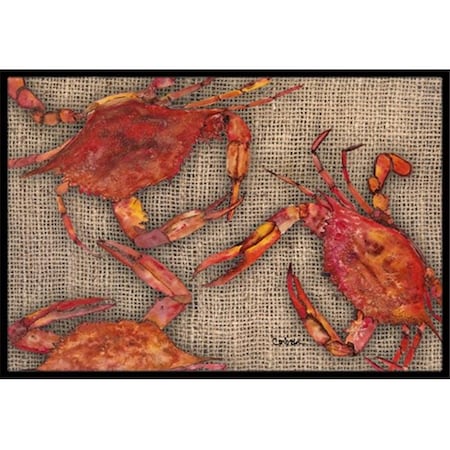 Carolines Treasures Carolines Treasures 8742JMAT 24 x 36 In. Cooked Crabs on Faux Burlap Indoor or Outdoor Mat 8742JMAT